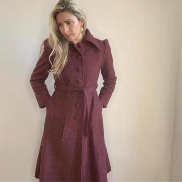 Vintage Style Burgundy Red/Pink/Purple Belted Coat - Picture 8 of 16